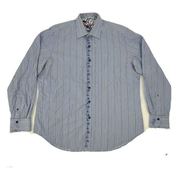 Robert Graham Shirt Men XL Blue White Stripes Long Sleeve Button Down Flip Cuff - Picture 1 of 14